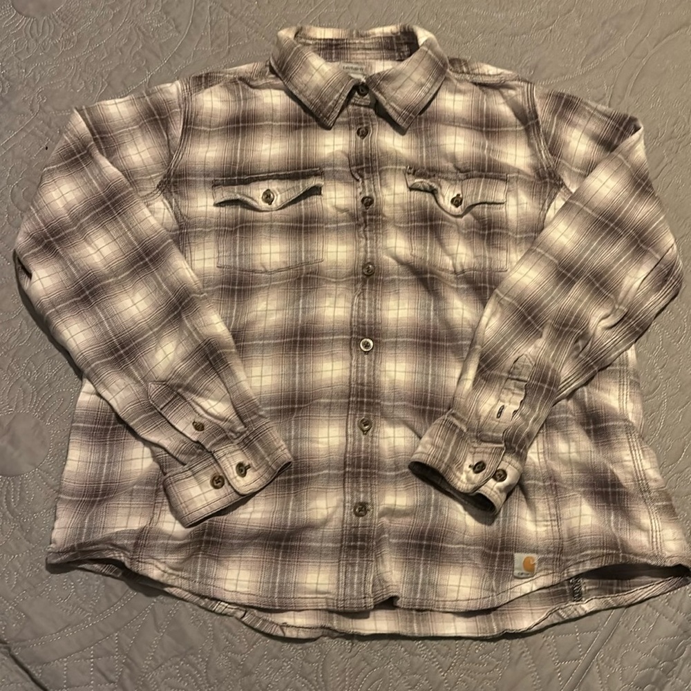 Carhartt Plaid Button Up Tee Shirt Size XL (16/18)